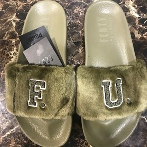 ****SOLD*****Rihanna Fenty Olive Green Slides F.U.
